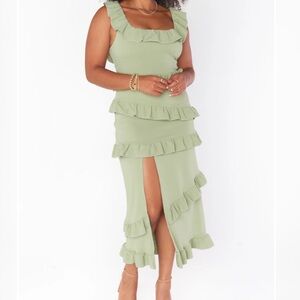 Show Me Your MUMU Greta Dress in Green Moss Stretch. Size XXL.